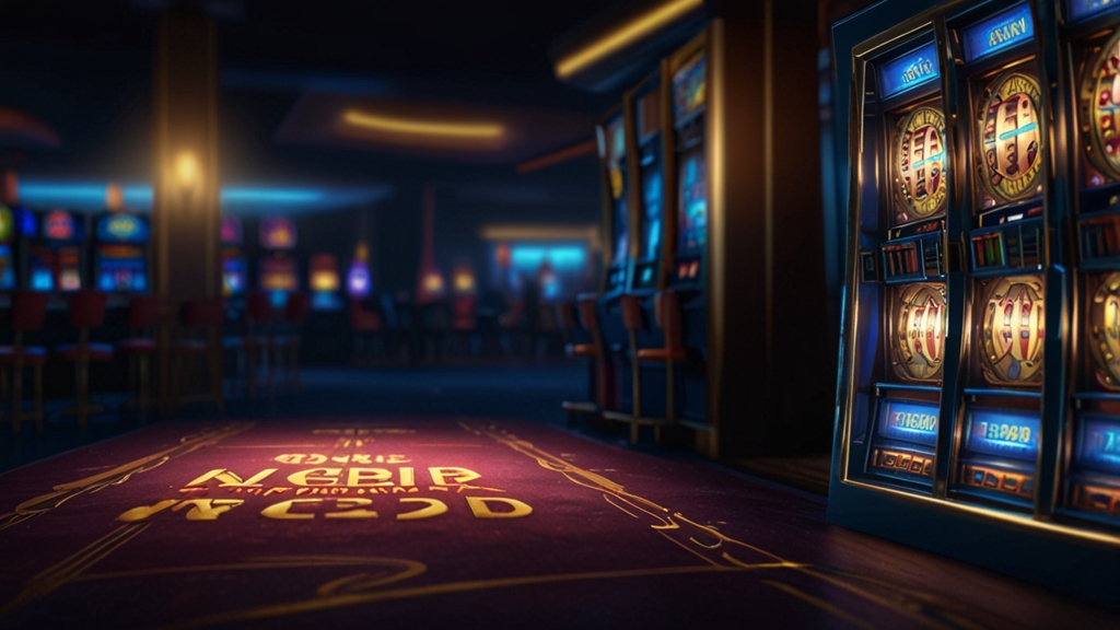 No deposit bonus display with free spins glowing in a dark casino