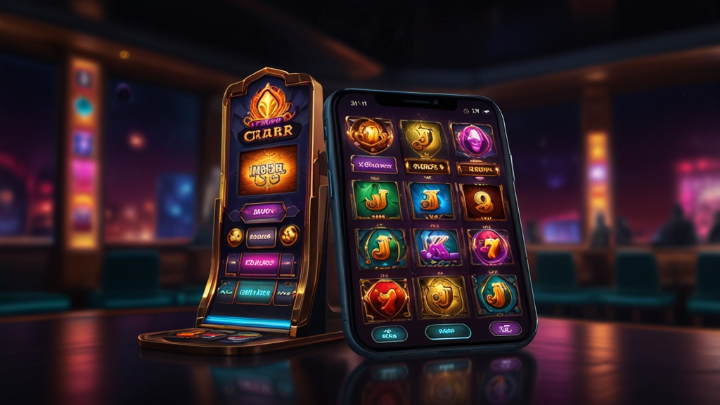 Casino app dashboard and bonus banners on a phone in a moody gaming lounge