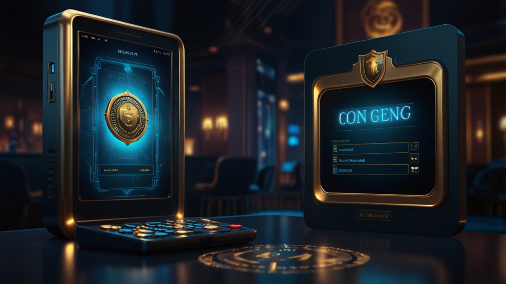 Mobile phone and desktop screen showing a secure casino login in a dark setting