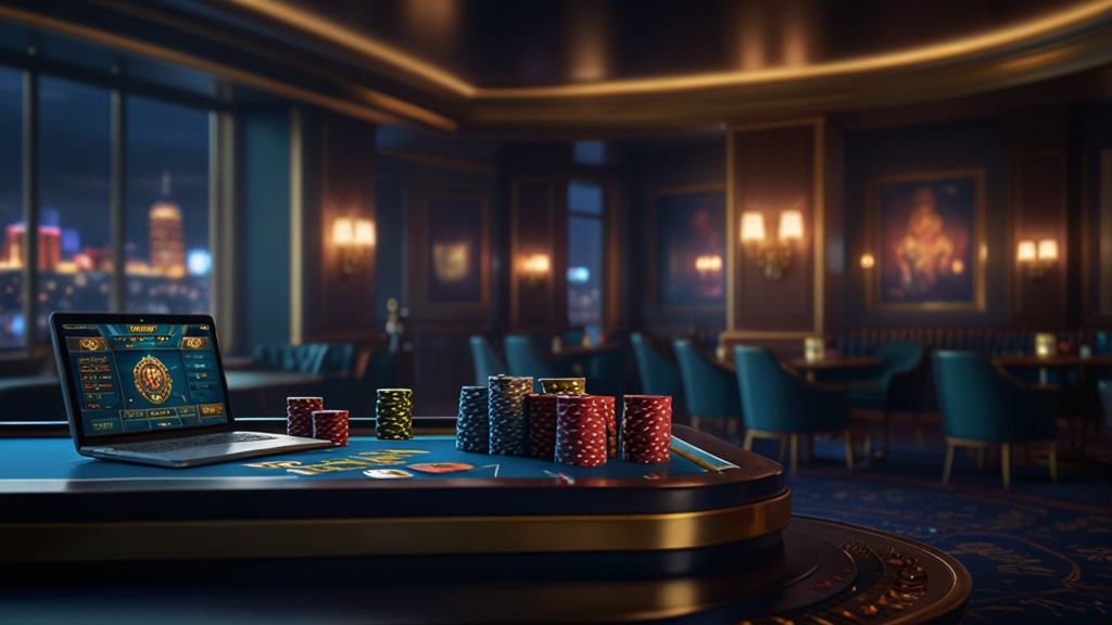 Casino verification desk with ID documents and withdrawal limit screens
